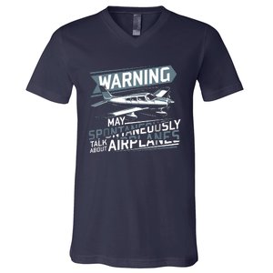 Airplane Lover Men Boy Kids Aviation Pilot V-Neck T-Shirt