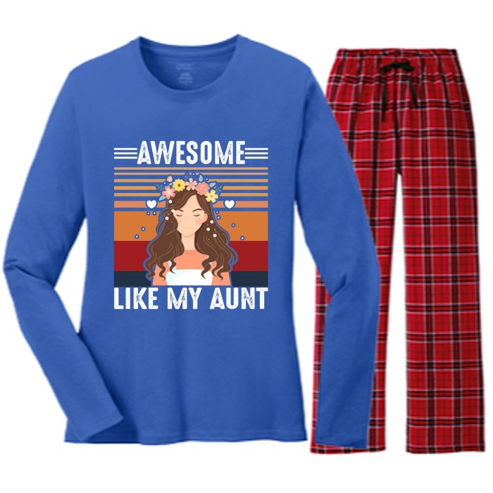 Awesome Like My Aunt Auntie Niece Retro Aunt Gift Women's Long Sleeve Flannel Pajama Set 