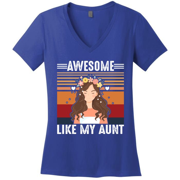 Awesome Like My Aunt Auntie Niece Retro Aunt Gift Women's V-Neck T-Shirt