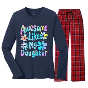 Awesome Like My Daughter Mommy Groovy Graphic MotherS Day Women's Long Sleeve Flannel Pajama Set 