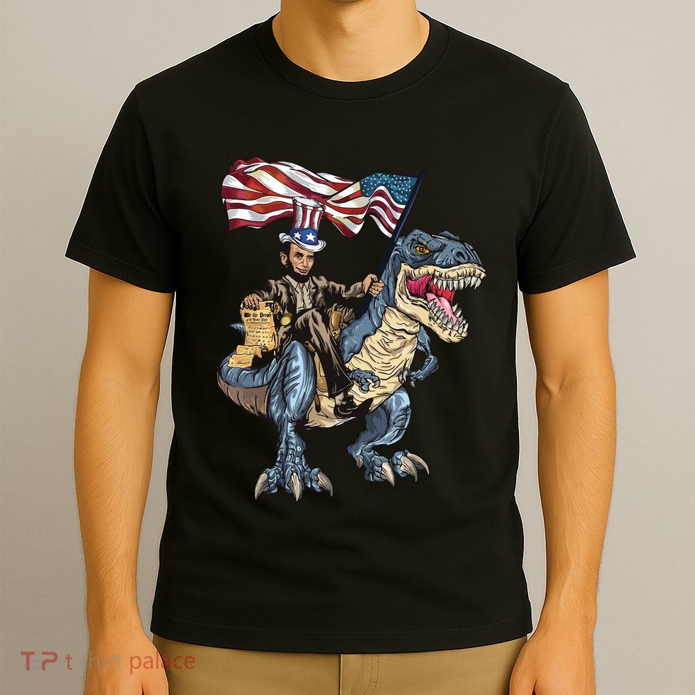 Abe Lincoln Murica T Rex Funny 4th Of July Usa Flag T-Shirt
