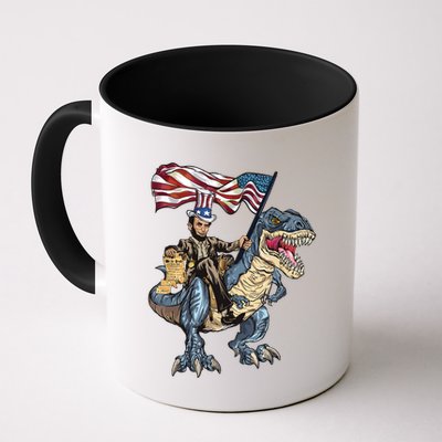Abe Lincoln Murica T Rex Funny 4th Of July Usa Flag Mug