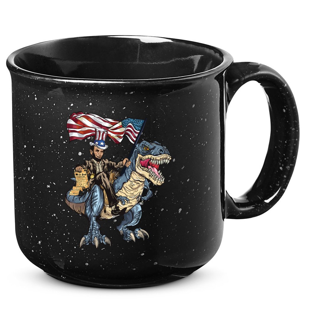 Abe Lincoln Murica T Rex Funny 4th Of July Usa Flag 15oz Campfire Ceramic Mug