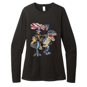 Abe Lincoln Murica T Rex Funny 4th Of July Usa Flag Womens CVC Long Sleeve Shirt