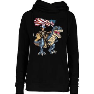 Abe Lincoln Murica T Rex Funny 4th Of July Usa Flag Womens Funnel Neck Pullover Hood