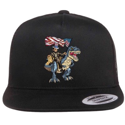 Abe Lincoln Murica T Rex Funny 4th Of July Usa Flag Flatbill Hat
