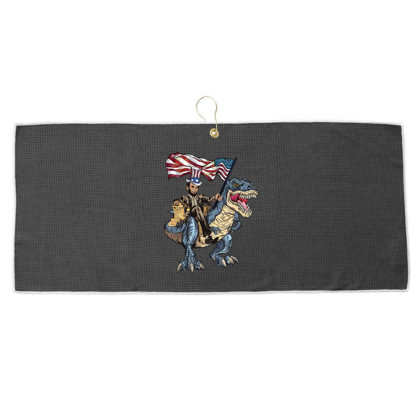 Abe Lincoln Murica T Rex Funny 4th Of July Usa Flag Large Microfiber Waffle Golf Towel