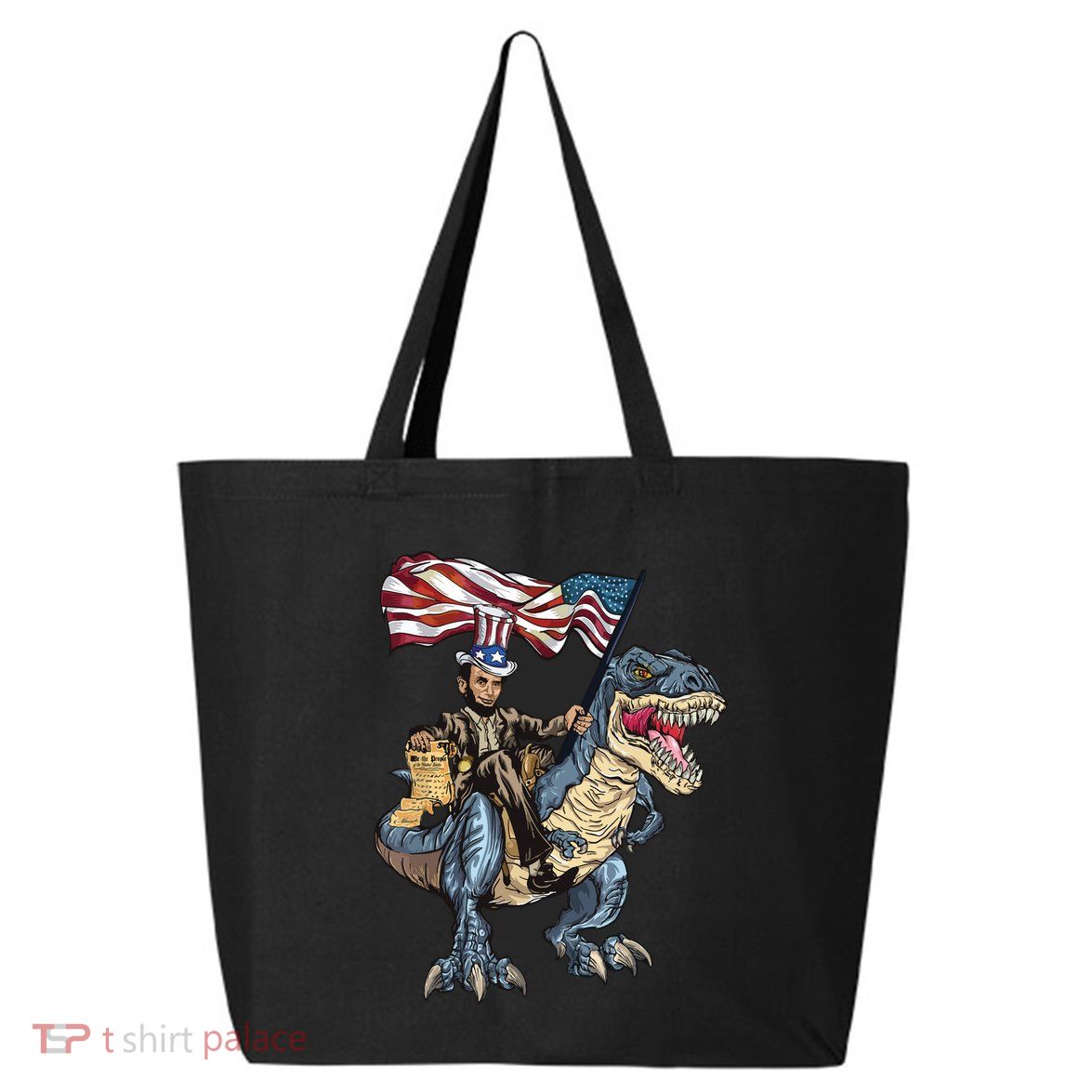 Abe Lincoln Murica T Rex Funny 4th Of July Usa Flag 25L Jumbo Tote