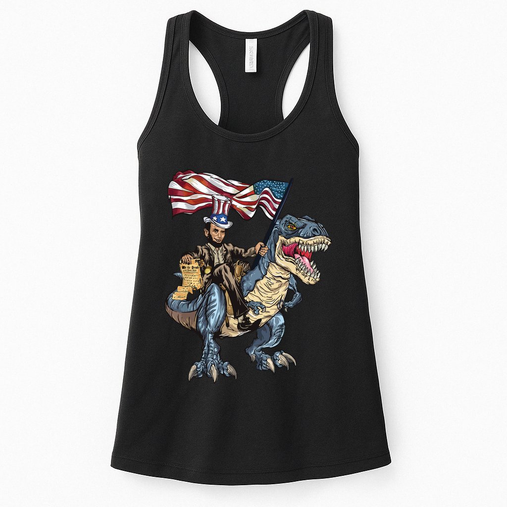 Abe Lincoln Murica T Rex Funny 4th Of July Usa Flag Womens Tank Top