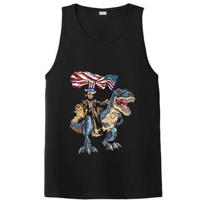 Abe Lincoln Murica T Rex Funny 4th Of July Usa Flag PosiCharge Competitor Tank