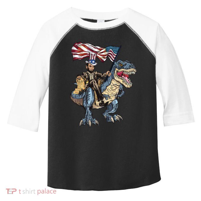 Abe Lincoln Murica T Rex Funny 4th Of July Usa Flag Toddler Fine Jersey T-Shirt