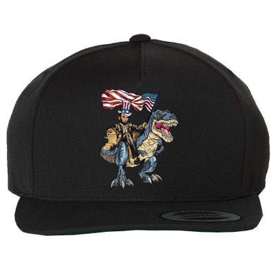 Abe Lincoln Murica T Rex Funny 4th Of July Usa Flag Wool Snapback Cap