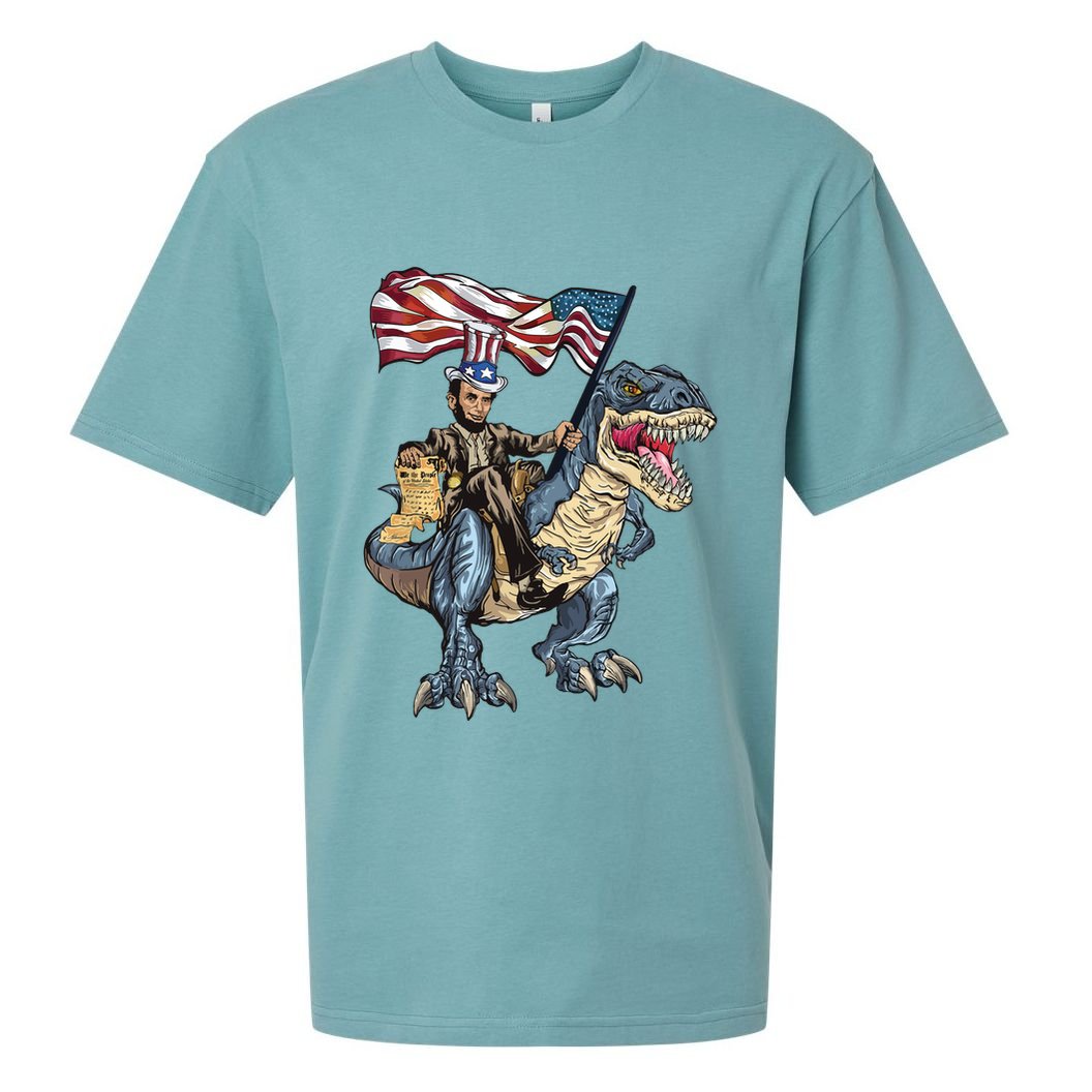 Abe Lincoln Murica T Rex Funny 4th Of July Usa Flag Sueded Cloud Jersey T-Shirt