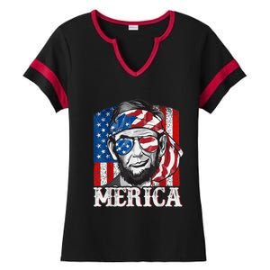 Abraham Lincoln Merica 4th Of July Shirt Men American Flag Ladies Halftime Notch Neck Tee