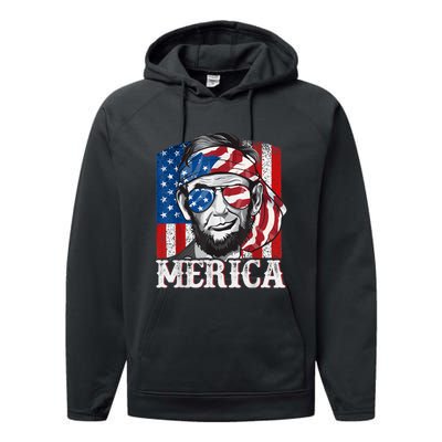 Abraham Lincoln Merica 4th Of July Shirt Men American Flag Performance Fleece Hoodie