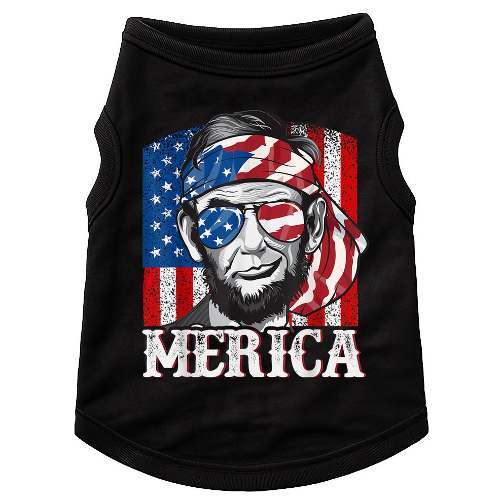 Abraham Lincoln Merica 4th Of July Shirt Men American Flag Doggie Tank