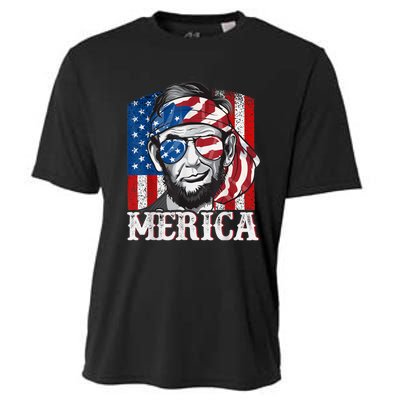 Abraham Lincoln Merica 4th Of July Shirt Men American Flag Cooling Performance Crew T-Shirt