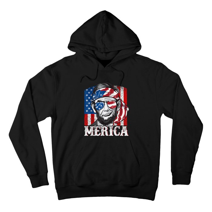 Abraham Lincoln Merica 4th Of July Shirt Men American Flag Hoodie