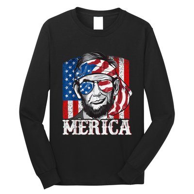 Abraham Lincoln Merica 4th Of July Shirt Men American Flag Long Sleeve Shirt