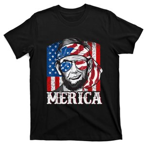 Abraham Lincoln Merica 4th Of July Shirt Men American Flag T-Shirt