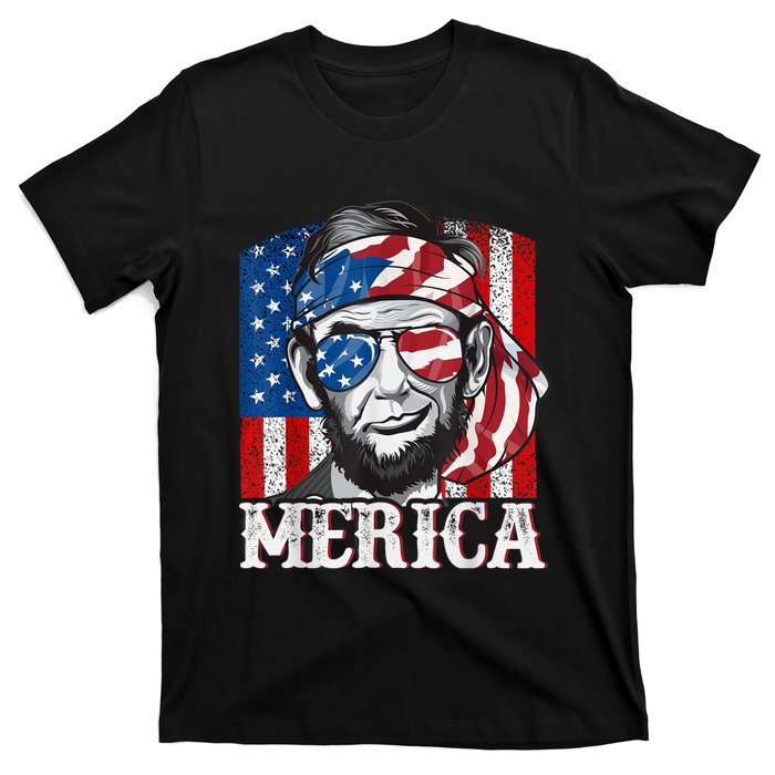 Abraham Lincoln Merica 4th Of July Shirt Men American Flag T-Shirt