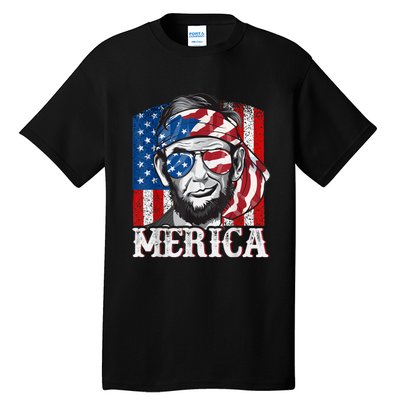 Abraham Lincoln Merica 4th Of July Shirt Men American Flag Tall T-Shirt