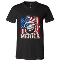 Abraham Lincoln Merica 4th Of July Shirt Men American Flag V-Neck T-Shirt