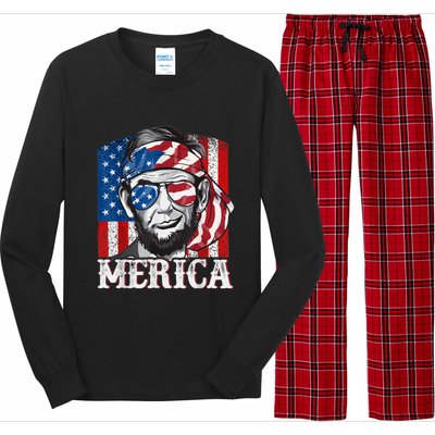 Abraham Lincoln Merica 4th Of July Shirt Men American Flag Long Sleeve Pajama Set