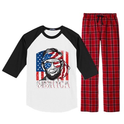 Abraham Lincoln Merica 4th Of July Shirt Men American Flag Raglan Sleeve Pajama Set