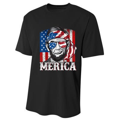 Abraham Lincoln Merica 4th Of July Shirt Men American Flag Performance Sprint T-Shirt