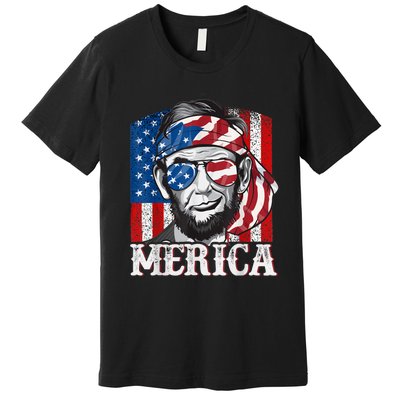 Abraham Lincoln Merica 4th Of July Shirt Men American Flag Premium T-Shirt