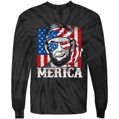 Abraham Lincoln Merica 4th Of July Shirt Men American Flag Tie-Dye Long Sleeve Shirt