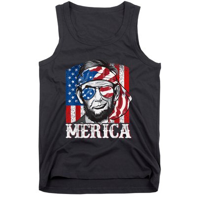 Abraham Lincoln Merica 4th Of July Shirt Men American Flag Tank Top