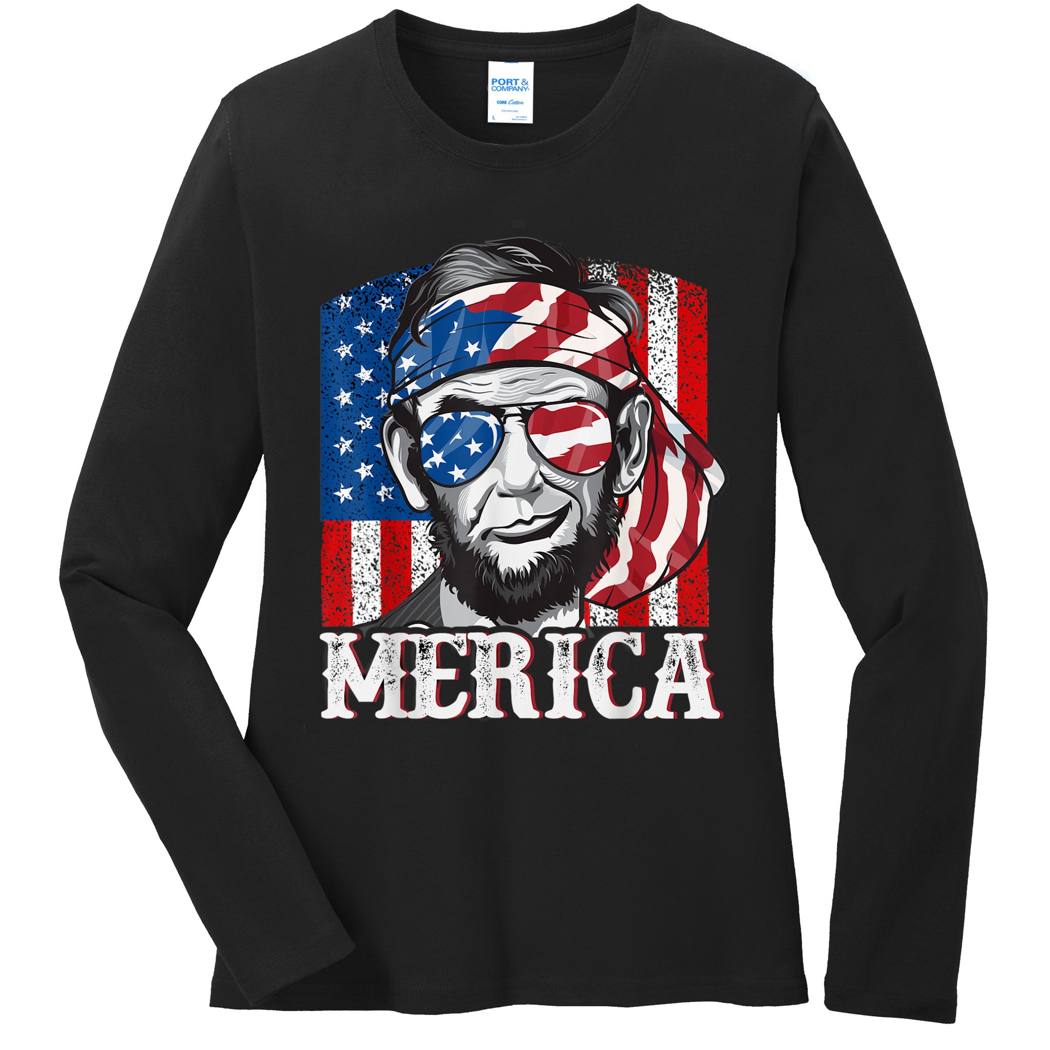 Abraham Lincoln Merica 4th Of July Shirt Men American Flag Ladies Long Sleeve Shirt