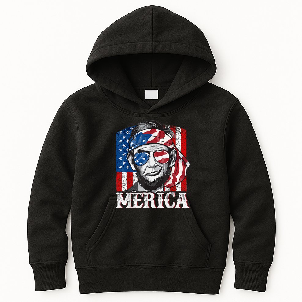Abraham Lincoln Merica 4th Of July Shirt Men American Flag Kids Hoodie