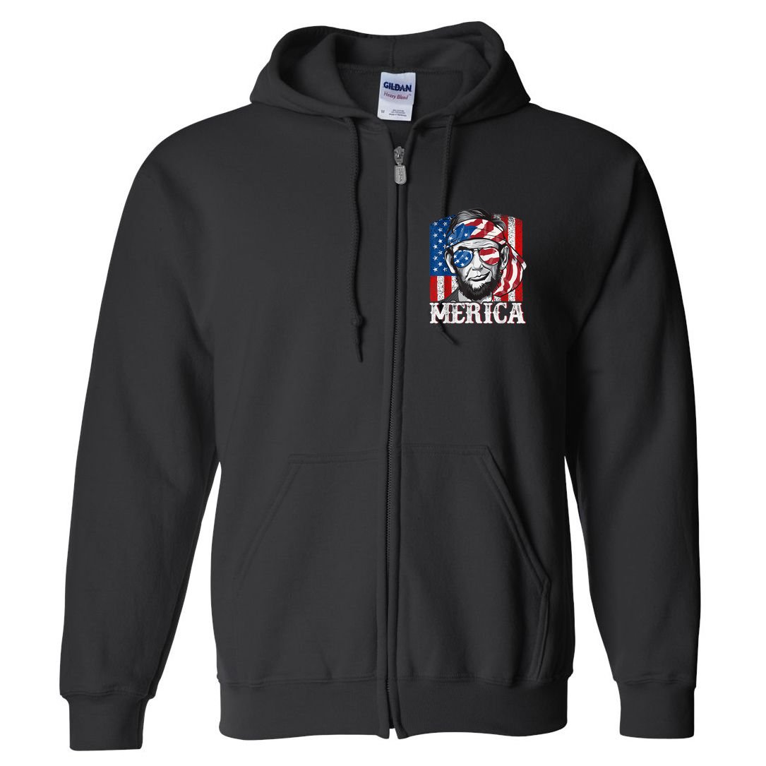 Abraham Lincoln Merica 4th Of July Shirt Men American Flag Full Zip Hoodie