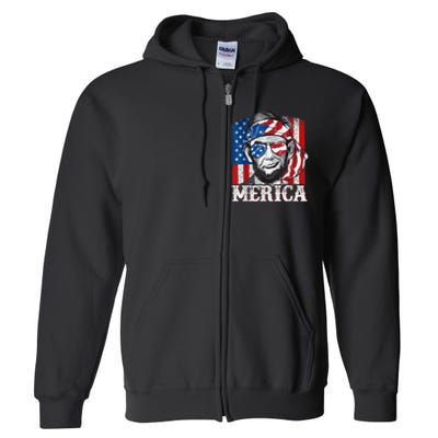 Abraham Lincoln Merica 4th Of July Shirt Men American Flag Full Zip Hoodie