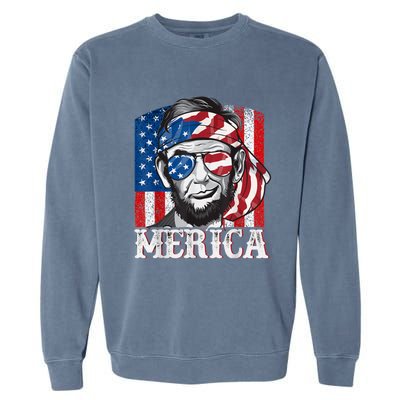 Abraham Lincoln Merica 4th Of July Shirt Men American Flag Garment-Dyed Sweatshirt