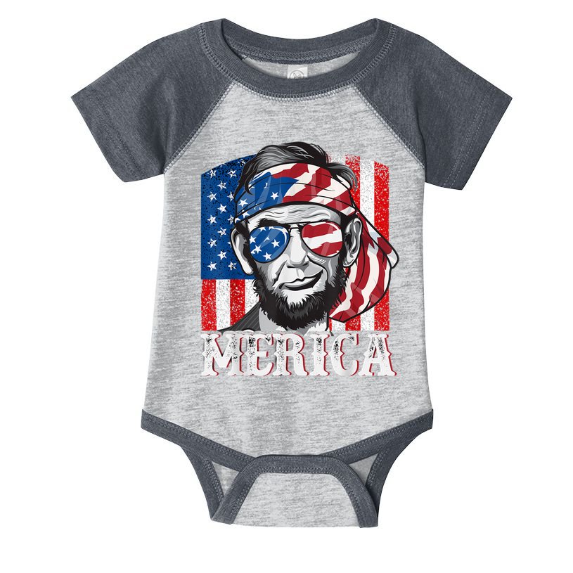 Abraham Lincoln Merica 4th Of July Shirt Men American Flag Infant Baby Jersey Bodysuit