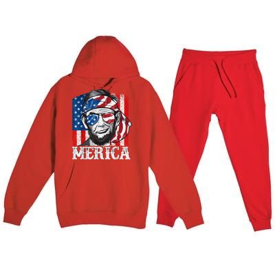 Abraham Lincoln Merica 4th Of July Shirt Men American Flag Premium Hooded Sweatsuit Set