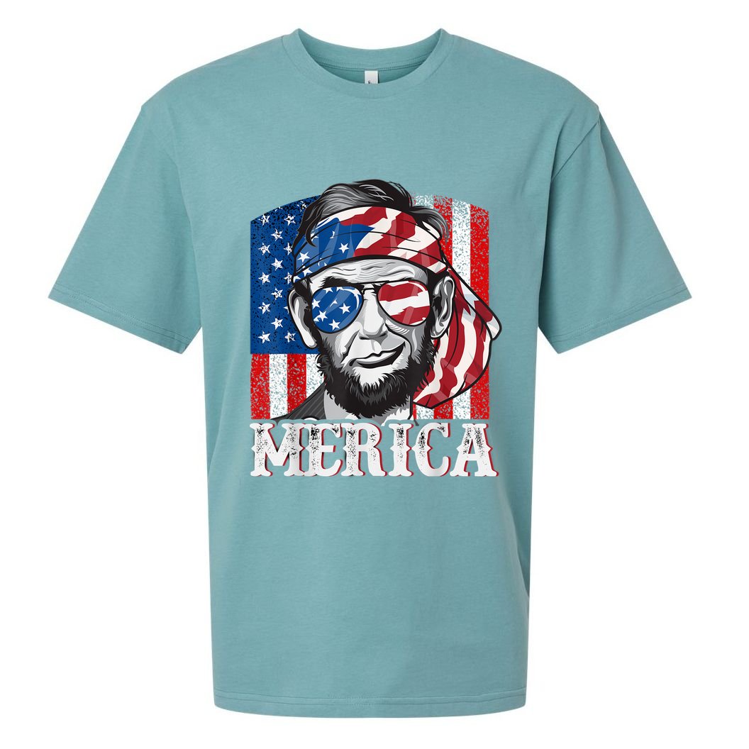 Abraham Lincoln Merica 4th Of July Shirt Men American Flag Sueded Cloud Jersey T-Shirt