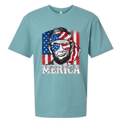 Abraham Lincoln Merica 4th Of July Shirt Men American Flag Sueded Cloud Jersey T-Shirt