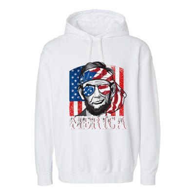 Abraham Lincoln Merica 4th Of July Shirt Men American Flag Garment-Dyed Fleece Hoodie