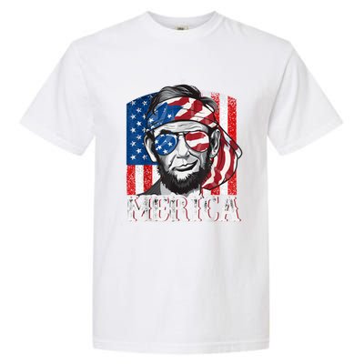 Abraham Lincoln Merica 4th Of July Shirt Men American Flag Garment-Dyed Heavyweight T-Shirt