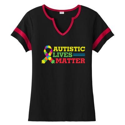 Autistic Lives Matter Autism Awareness Meaningful Gift Ladies Halftime Notch Neck Tee