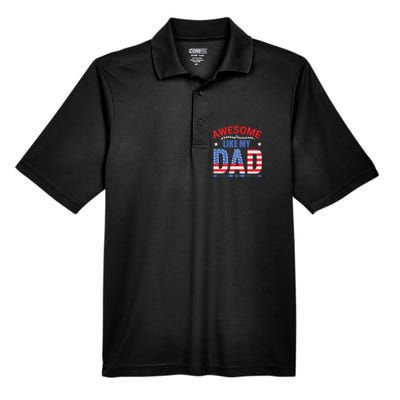 Awesome Like My Dad American Flag 4th Of July Fathers Day Gift Men's Origin Performance Pique Polo