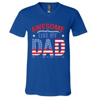 Awesome Like My Dad American Flag 4th Of July Fathers Day Gift V-Neck T-Shirt