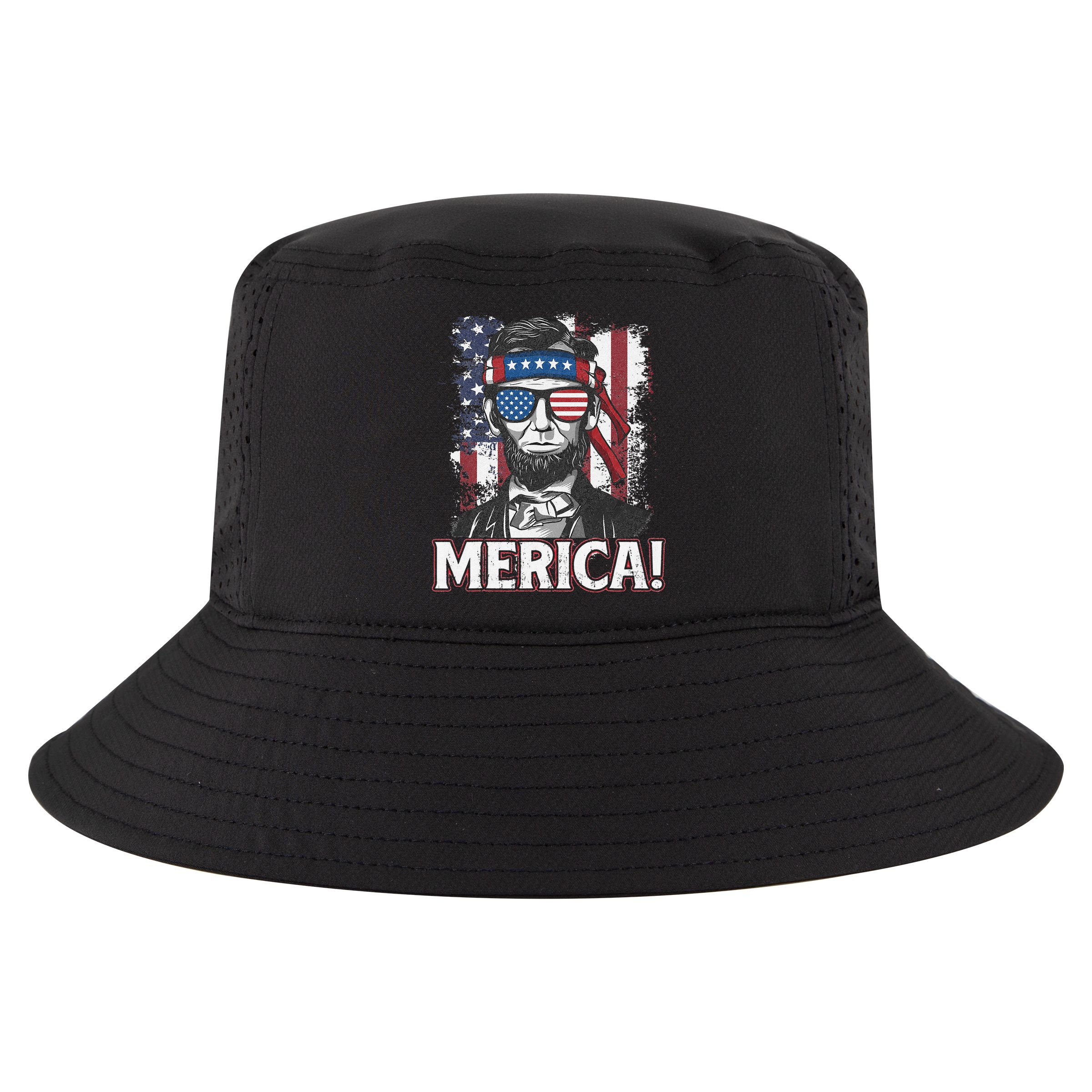 Abraham Lincoln Merica USA American Flag 4th of July Cool Comfort Performance Bucket Hat