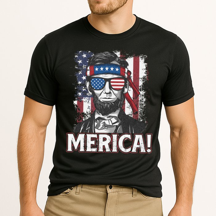 Abraham Lincoln Merica USA American Flag 4th of July Cooling Performance Crew T-Shirt