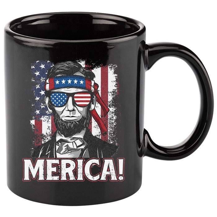 Abraham Lincoln Merica USA American Flag 4th of July 11oz C Handle Ceramic Mug